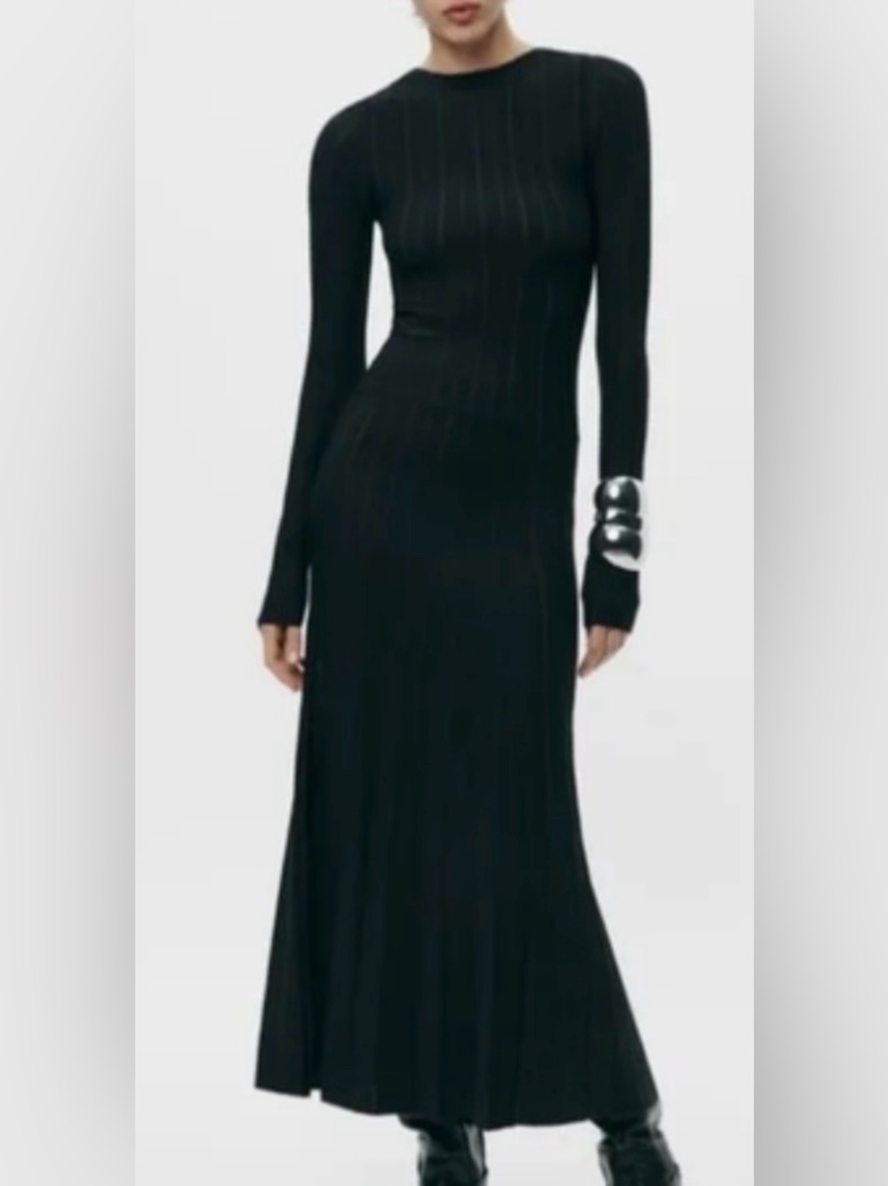 Zara Long Sleeve Dropped Waist A-line Pleated Knit Dress ZB14